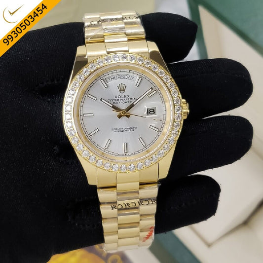 Rolex Day-Date Diamond Bazel Full Gold White Dial Automatic Watch