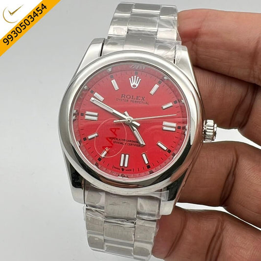 Rolex Oyster Perpetual Silver Red Dial