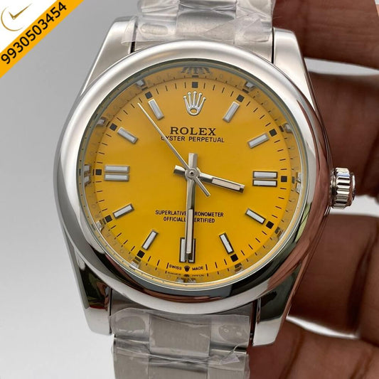 Rolex Oyster Perpetual Silver Yellow Dial