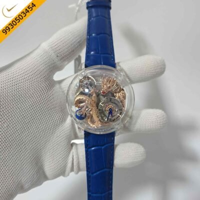 Jacob & Co Dragon Rose Gold Blue leather Strap Swiss Watch