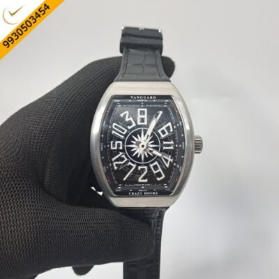 Franck Muller Crazy Black Dial Black Leather Strap Swiss Automatic Watch