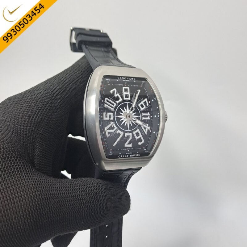 Franck Muller Crazy Black Dial Black Leather Strap Swiss Automatic Watch - Image 3