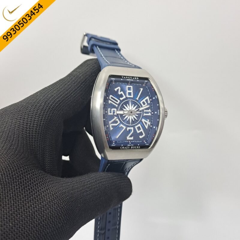 Franck Muller Crazy Blue Dial Blue Leather Strap Swiss Automatic Watch - Image 3