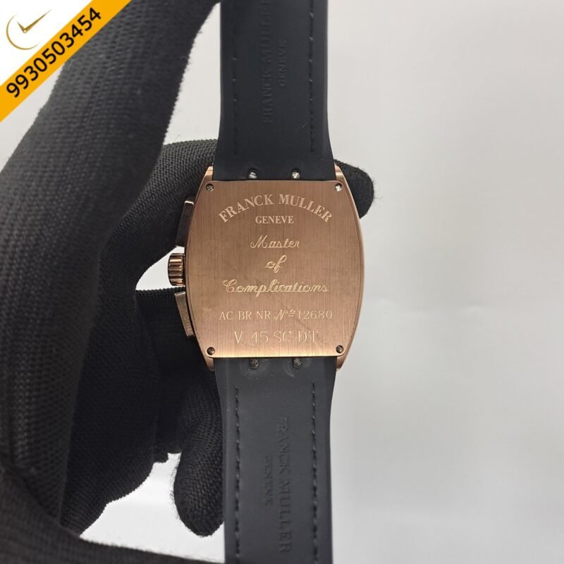 Franck Muller VANGAURD Chronograph Rose Gold Black Dial Black Leather Strap Swiss Watch - Image 4