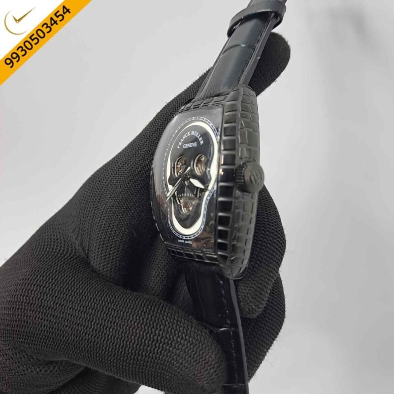 Franck Muller Croco Skull Full Black Edition Black Leather Strap Swiss Automatic Watch - Image 2