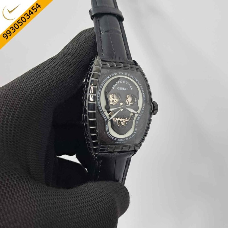 Franck Muller Croco Skull Full Black Edition Black Leather Strap Swiss Automatic Watch - Image 3