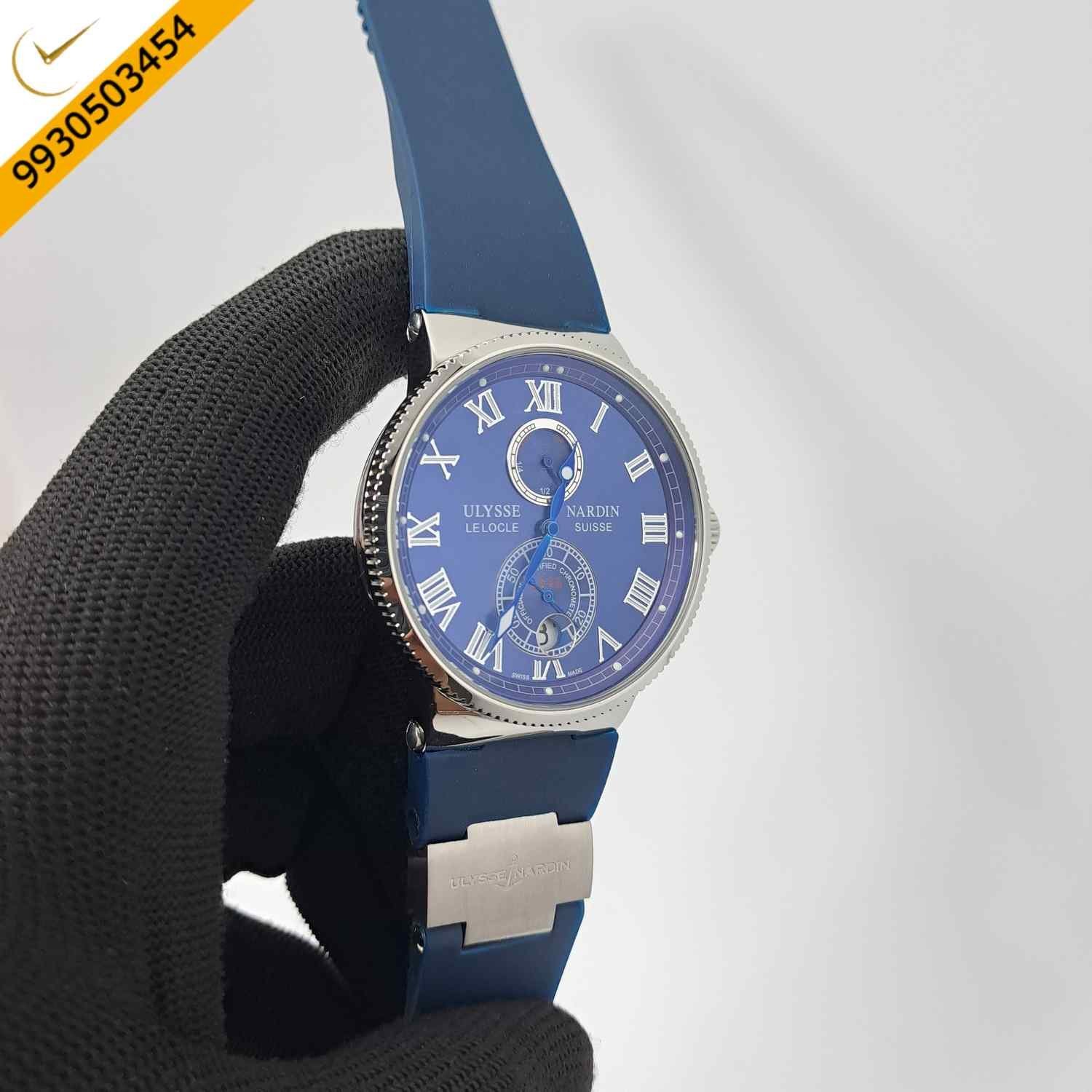 Ulysse Nardin Marine Torpilleur Steel Blue Dial Blue Rubber Strap Swiss Automatic Watch - Image 3