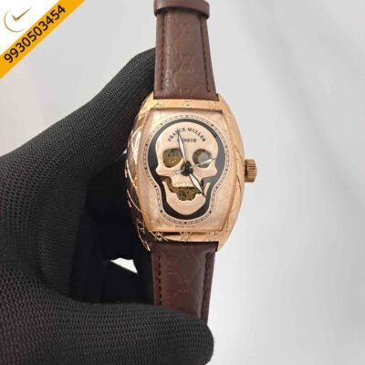 Franck Muller Croco Skull Roase Gold Edition Brown Leather Strap Swiss Automatic Watch