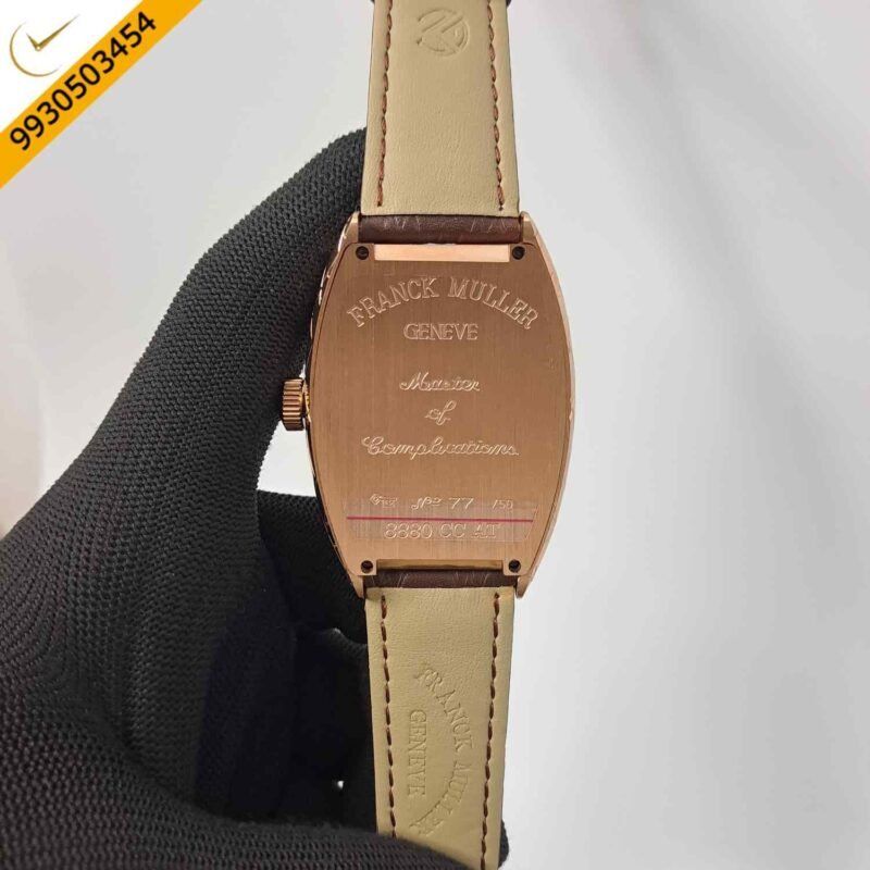 Franck Muller Croco Skull Roase Gold Edition Brown Leather Strap Swiss Automatic Watch - Image 4