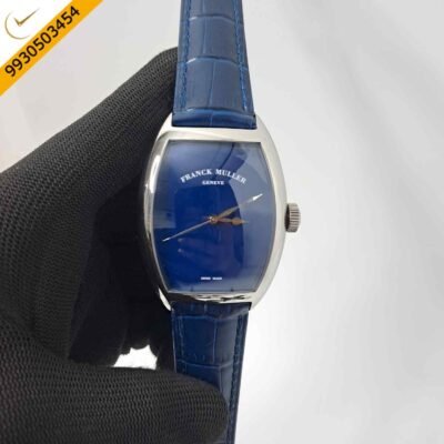 Franck Muller Curvex CX Piano Silver Blue Dial Blue Leather Swiss Automatic Watch
