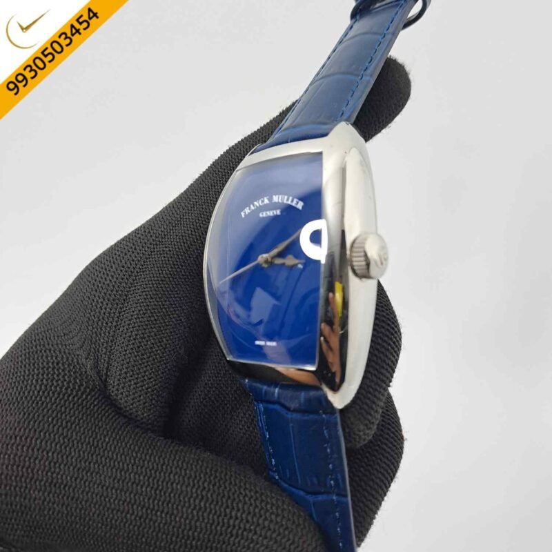 Franck Muller Curvex CX Piano Silver Blue Dial Blue Leather Swiss Automatic Watch - Image 2