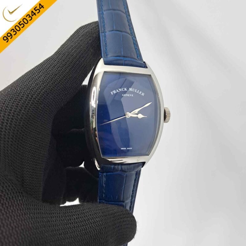 Franck Muller Curvex CX Piano Silver Blue Dial Blue Leather Swiss Automatic Watch - Image 3