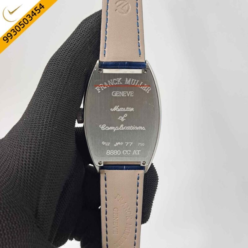 Franck Muller Curvex CX Piano Silver Blue Dial Blue Leather Swiss Automatic Watch - Image 4