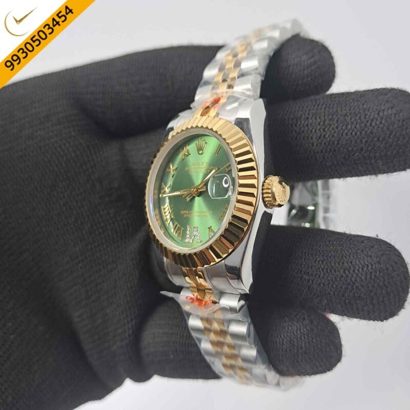 Rolex Date-Just Dual Tone Green Dial Roman Marker Swiss Automatic Watch - Image 2