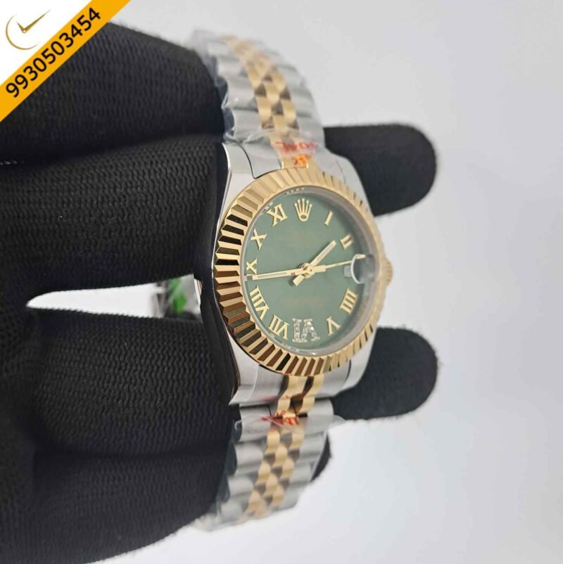 Rolex Date-Just Dual Tone Green Dial Roman Marker Swiss Automatic Watch - Image 3