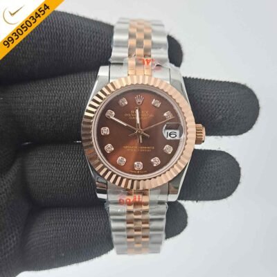 Rolex Date-Just Dual Tone Brown Dial Diamond Marker Swiss Automatic Watch