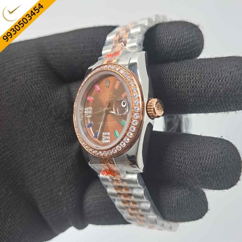 Rolex Date-Just Dual Tone Brown 6 & 9 Diamond Dial Diamond Bazel Swiss Automatic Watch - Image 2