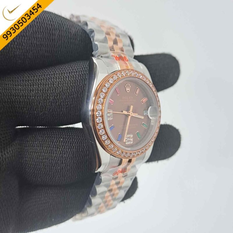 Rolex Date-Just Dual Tone Brown 6 & 9 Diamond Dial Diamond Bazel Swiss Automatic Watch - Image 3