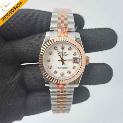 Rolex Date-Just Dual Tone White Dial Diamond Marker Swiss Automatic Watch