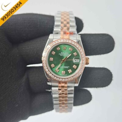 Rolex Date-Just Diamond Bazel Dual Tone Green Dial Swiss Automatic Watch