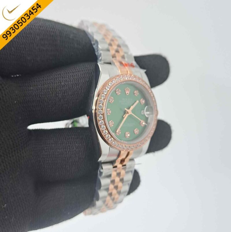 Rolex Date-Just Diamond Bazel Dual Tone Green Dial Swiss Automatic Watch - Image 3