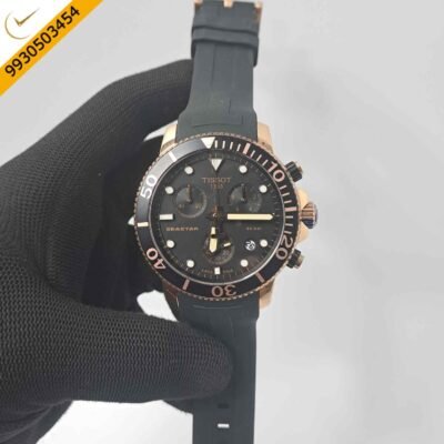 Tissot T-RACE Chronograph Rose Gold Black Dial Black Rubber Strap Swiss Watch