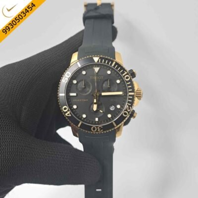 Tissot T-RACE Chronograph Gold Black Dial Black Rubber Strap Swiss Watch