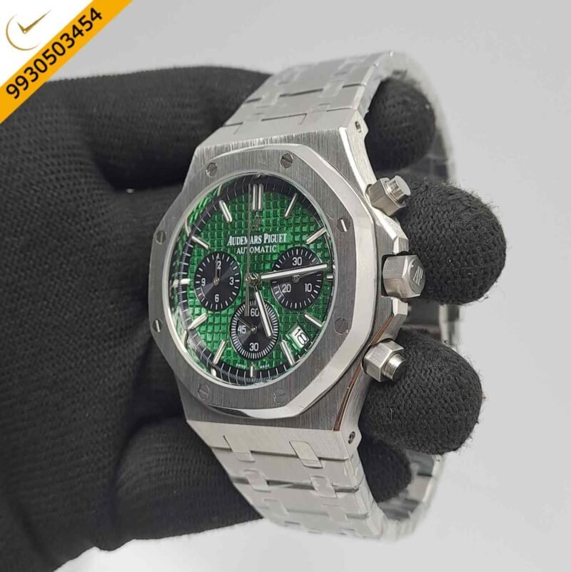 Audemars Piguet Royal Oak Chronograph Full Silver 41mm Green Dial Swiss Watch - Image 2