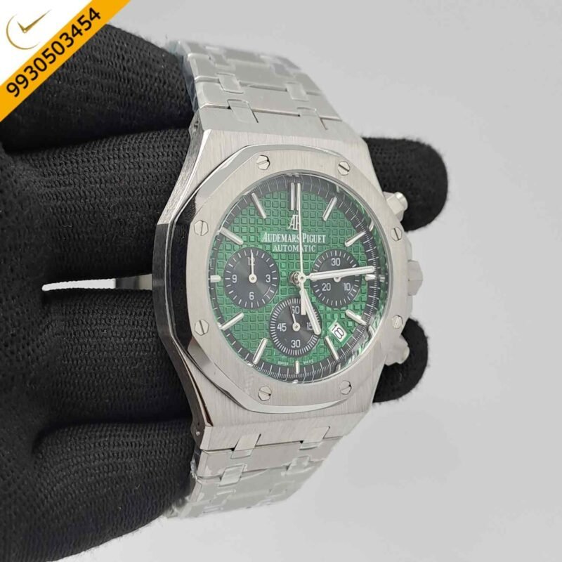 Audemars Piguet Royal Oak Chronograph Full Silver 41mm Green Dial Swiss Watch - Image 3