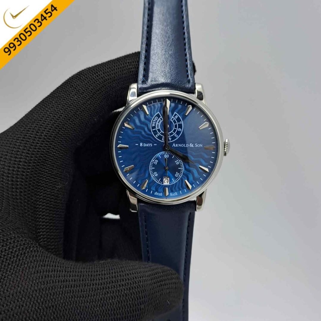 ARNOLD & SON Eight-Day Steel Blue Dial Blue Leather Swiss Automatic Watch