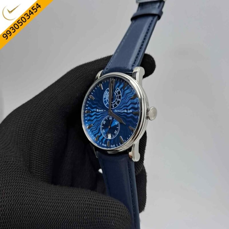 ARNOLD & SON Eight-Day Steel Blue Dial Blue Leather Swiss Automatic Watch - Image 2