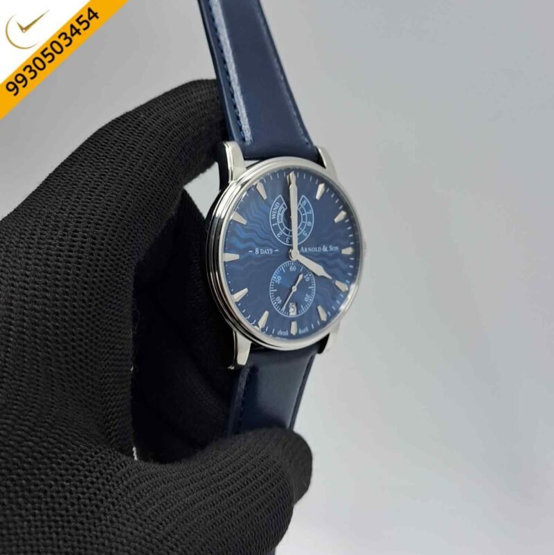 ARNOLD & SON Eight-Day Steel Blue Dial Blue Leather Swiss Automatic Watch - Image 3