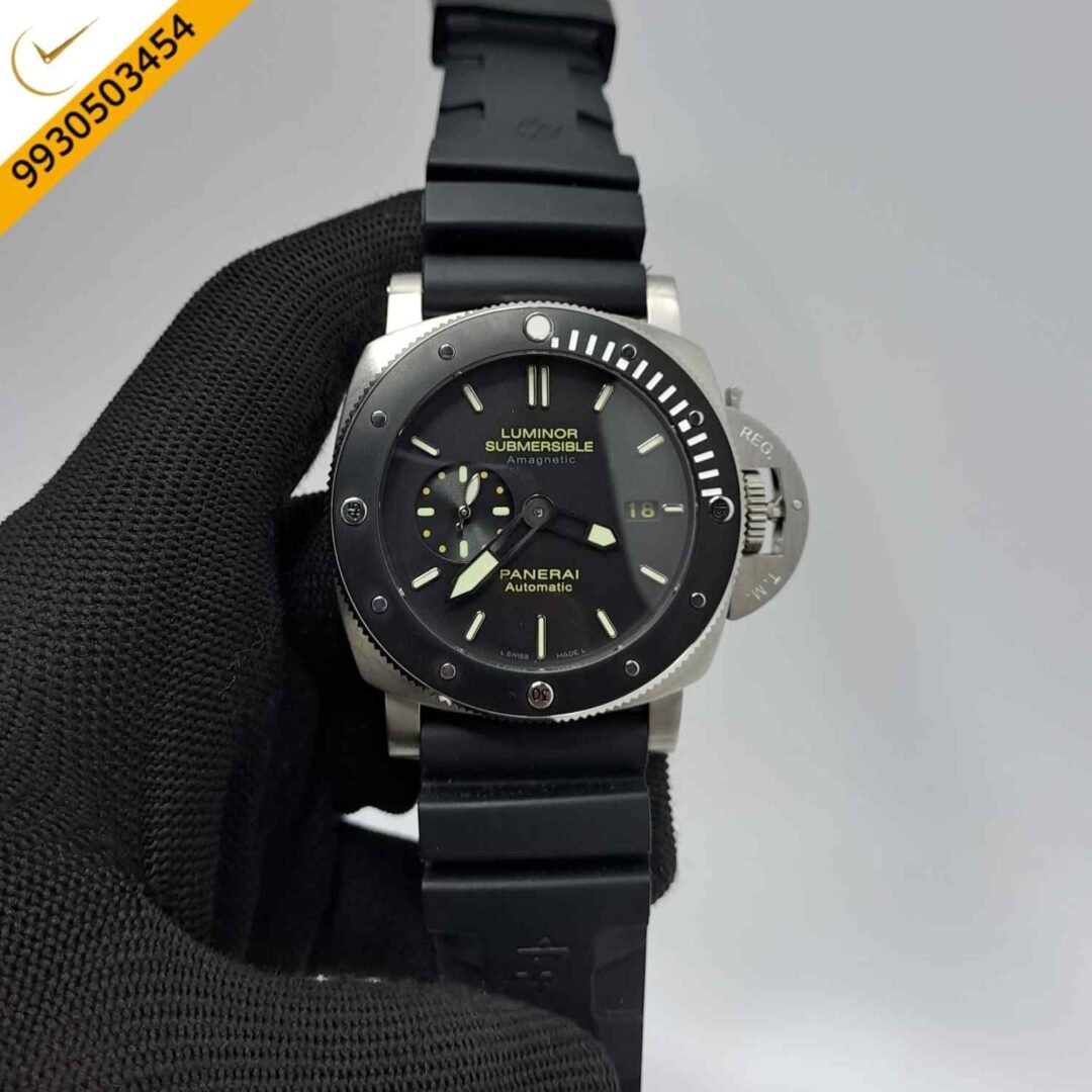Luminor Panerai Amegentic Silver Black Dial Black Rubber Strap Swiss Automatic Watch