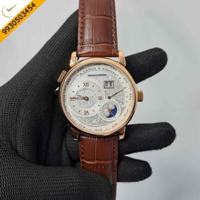 A. Lange & Shone Grand Lange 1 Moon Phase Rose Gold White Swiss Automatic Watch