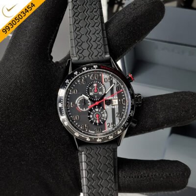 TAG HEUER CARRERA Black Dial Black Silicon Strap Swiss Watch