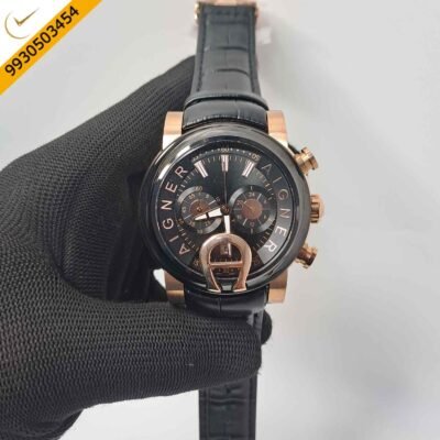 Aigner Bari Black Bazel Chronograph Black Dial Black Leather Swiss Watch