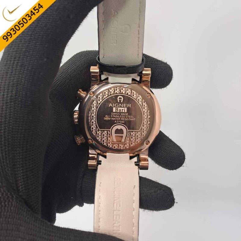 Aigner Bari Black Bazel Chronograph Black Dial Black Leather Swiss Watch - Image 4