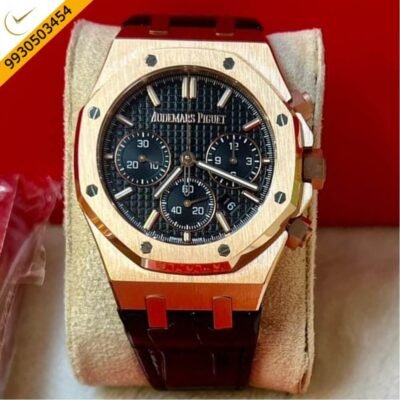 Audemars Piguet Royal Oak Chronograph Black Dial Leather Strap Swiss ETA Calibre 4401 Automatic Movement Watch