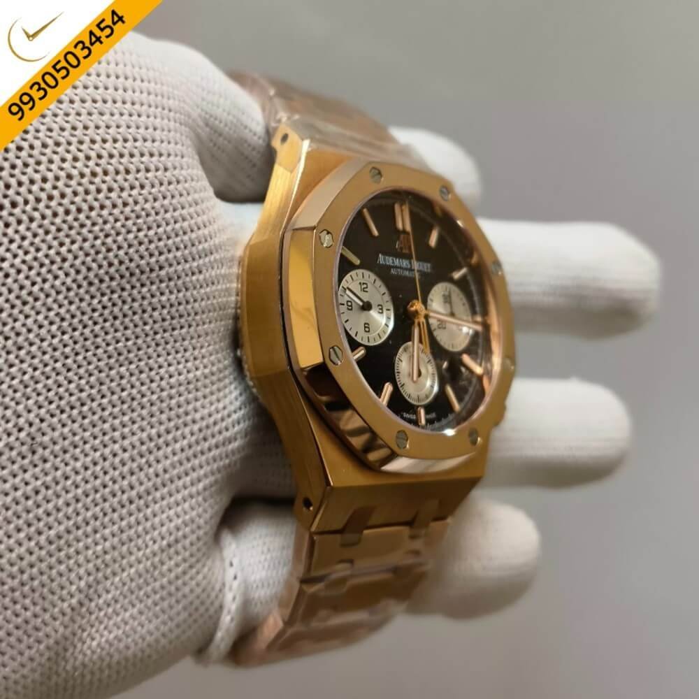 Audemars Piguet Royal Oak Chronograph Rose Gold Black Swiss ETA Valjoux 7750 Automatic Watch - Image 3