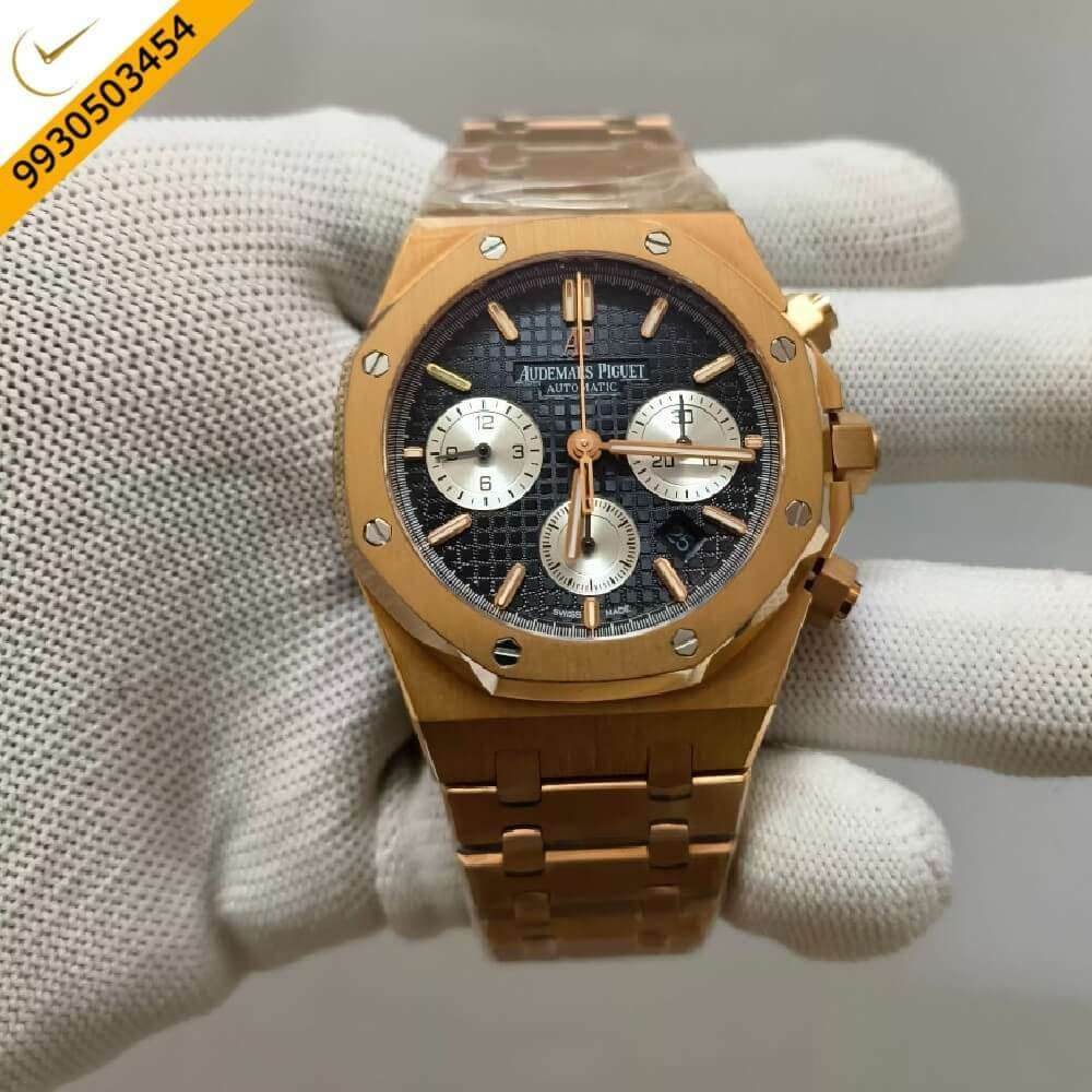 Audemars Piguet Royal Oak Chronograph Rose Gold Black Swiss ETA Valjoux 7750 Automatic Watch