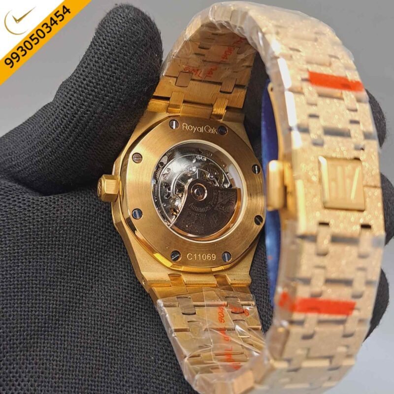Audemars Piguet Royal Oak Full Golden Black Skeleton Dial Dimond Bezel Swiss Automatic Watch - Image 4