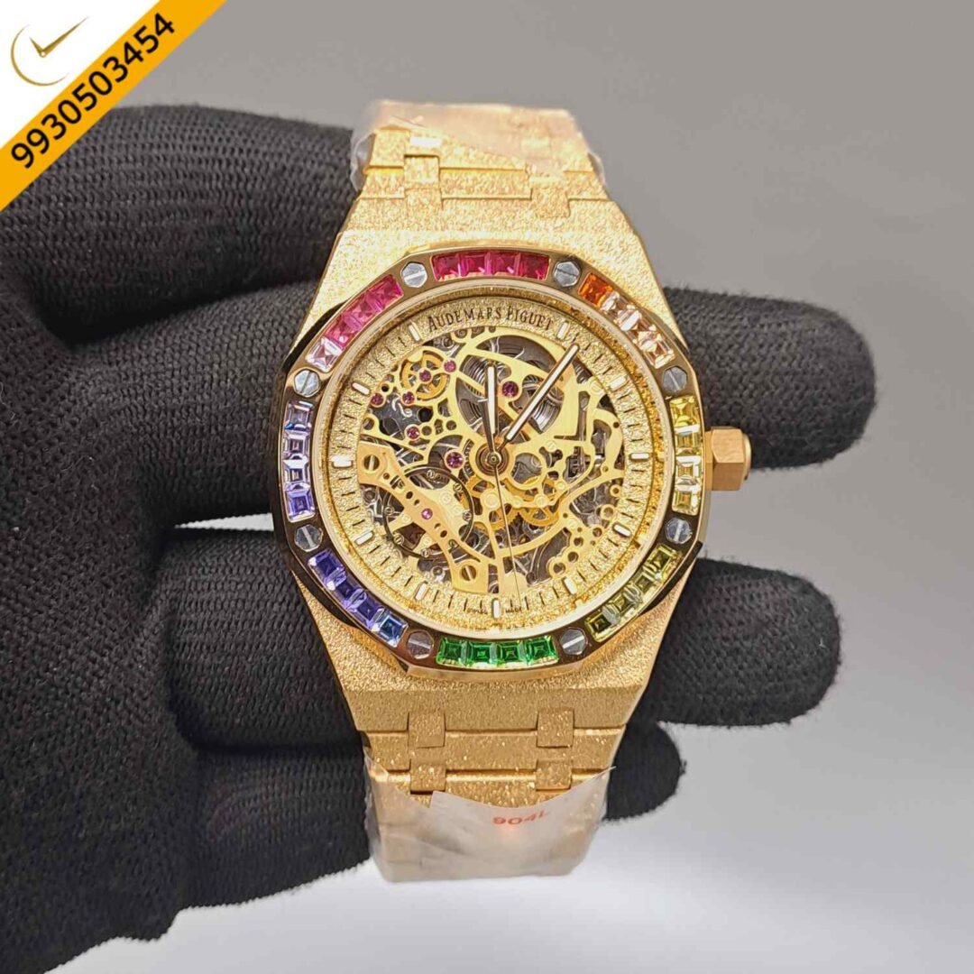 Audemars Piguet Royal Oak Full Golden Skeleton Dial Dimond Bezel Swiss Automatic Watch