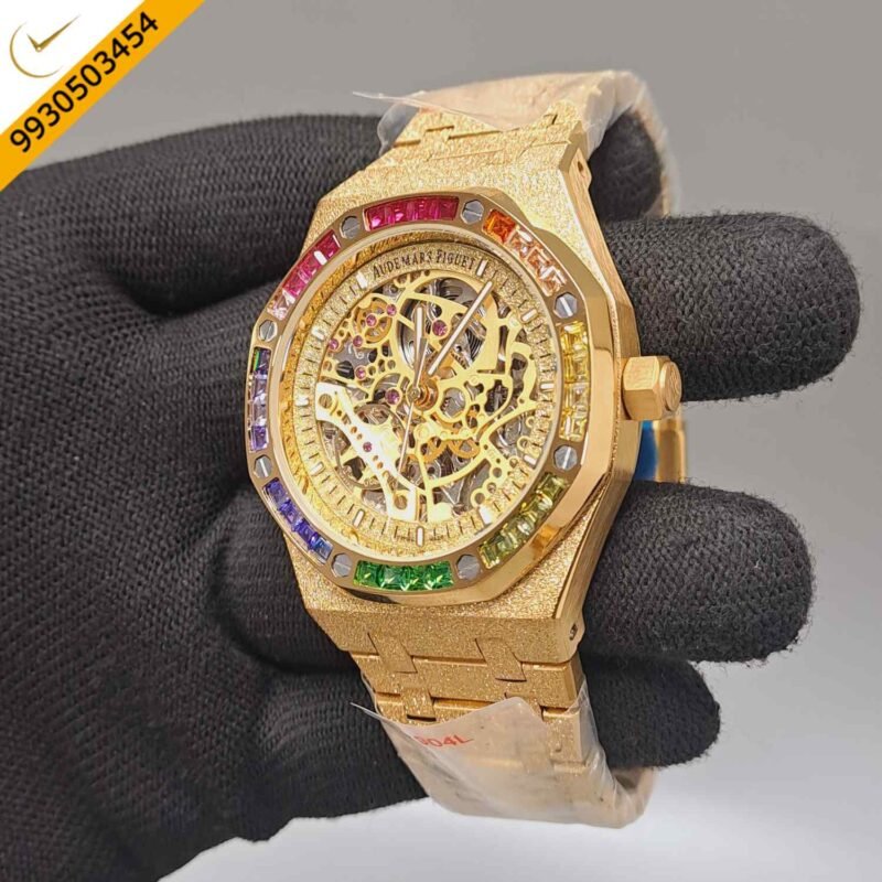 Audemars Piguet Royal Oak Full Golden Skeleton Dial Dimond Bezel Swiss Automatic Watch - Image 2