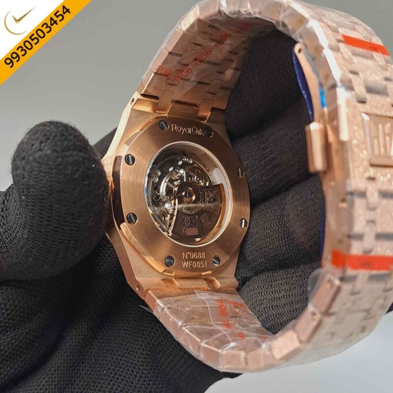Audemars Piguet Royal Oak Full Rose Gold Skeleton Dial Dimond Bezel Swiss Automatic Watch - Image 4