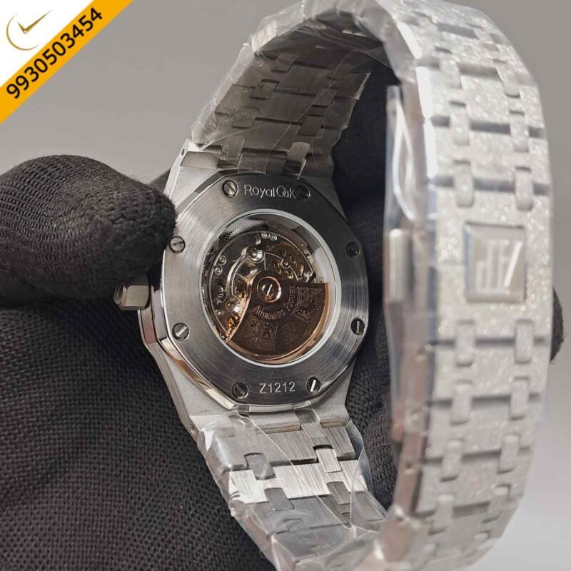 Audemars Piguet Royal Oak Full Silver Black Skeleton Dial Dimond Bezel Swiss Automatic Watch - Image 4