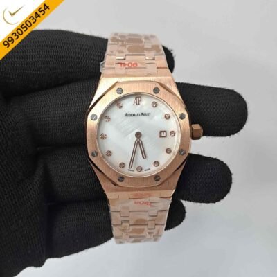 Audemars Piguet Royal Oak Rose Gold White Dial Diamond Marker Swiss Watch