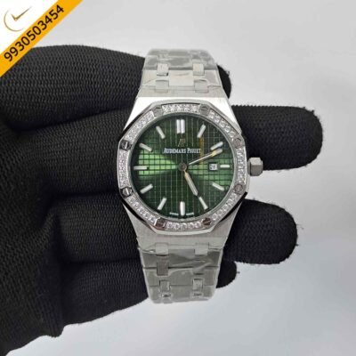 Audemars Piguet Royal Oak Rose Steel Diamond Bazel Green Dial Swiss Watch