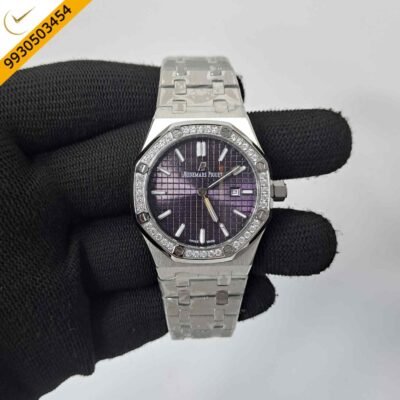 Audemars Piguet Royal Oak Rose Steel Diamond Bazel Purple Dial Swiss Watch