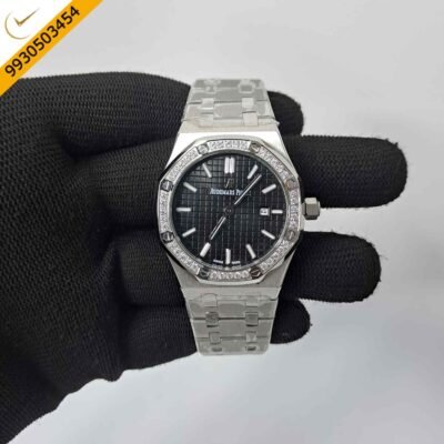 Audemars Piguet Royal Oak Silver Diamond Bazel Black Dial Swiss Watch