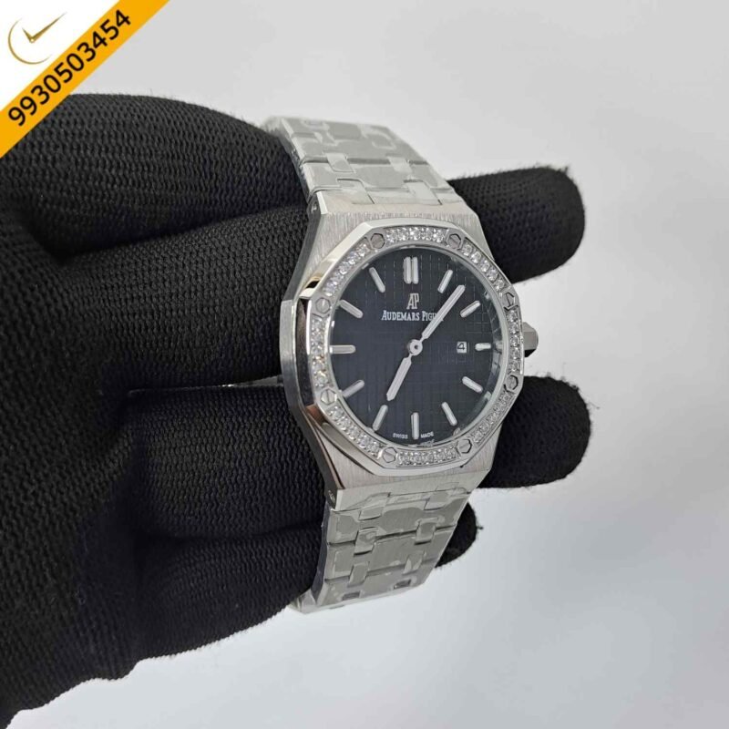 Audemars Piguet Royal Oak Silver Diamond Bazel Black Dial Swiss Watch - Image 3